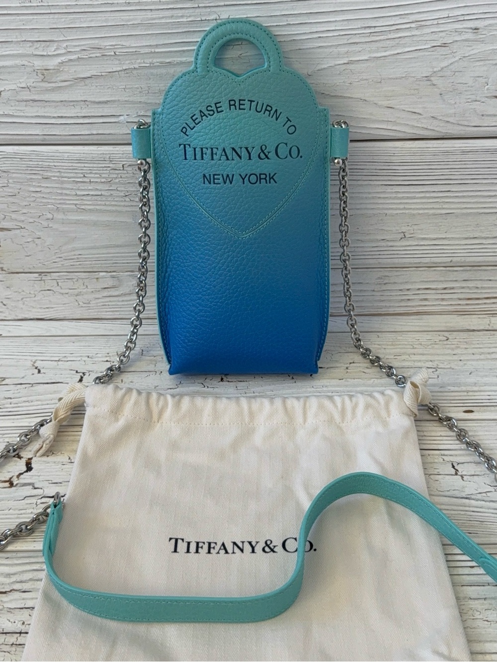 Authentic Tiffany & Co. Return to Tiffany Blue Ombre Leather Phone Crossbody Bag